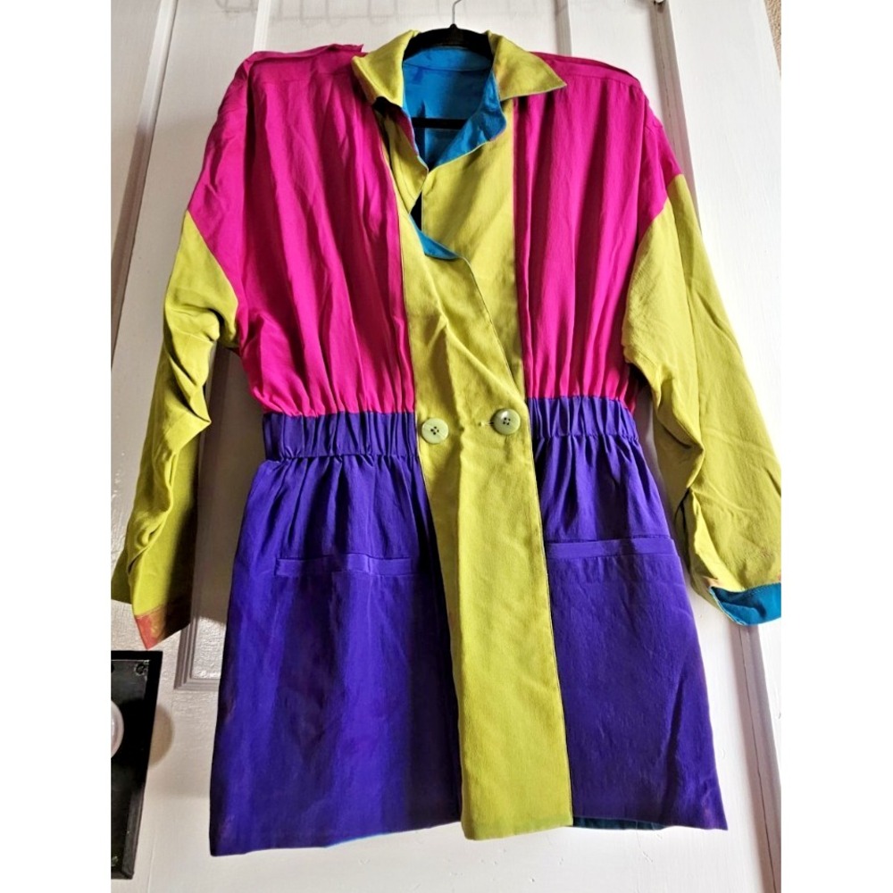 VTG Linda Allard for ELLEN TRACY Hongkong made woman Sz 4 Silk neon jacket